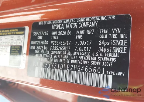 2017 Hyundai Santa Fe Sport 2.4L z USA, uszkodzony, nr VIN 5XYZTDLB2HG465601